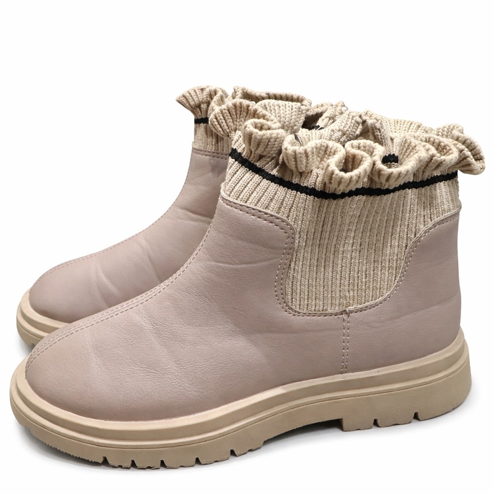 ❄️Girls Insulated Ankle Boots – Size 32 – Cozy Ribbed Cuff – Neutral Taupe